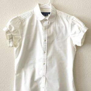 Ralph Lauren Sport White Cotton Button Down Women Short Sleeve Shirt